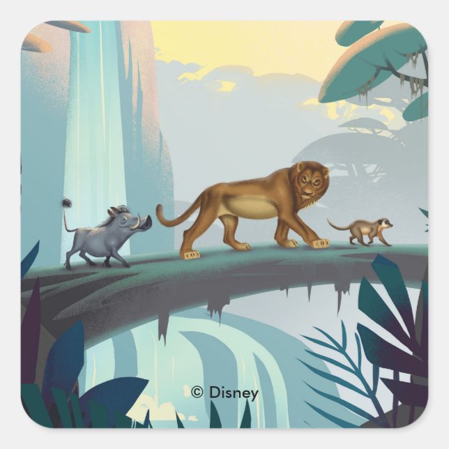 Lion King | Pumbaa, Simba, & Timon Crossing Log Square Sticker (Front)
