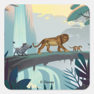 Lion King Pumbaa, Simba, & Timon Crossing Log Square Sticker