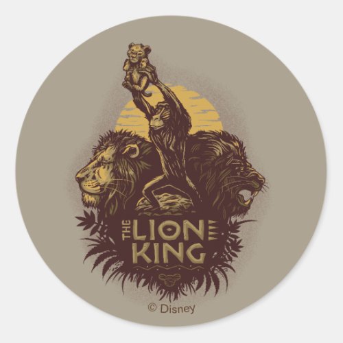 Lion King  Rafiki Presenting Simba Woodcut Design Classic Round Sticker