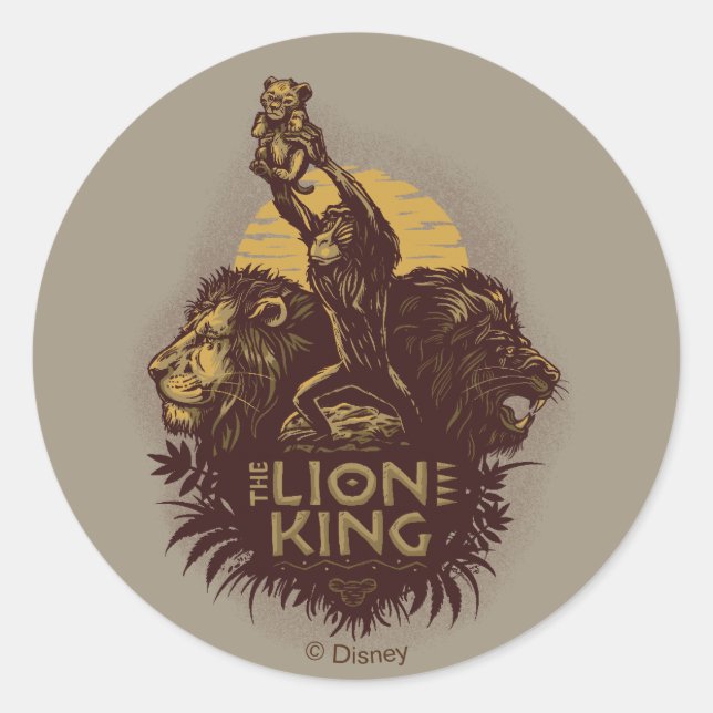 Lion King | Rafiki Presenting Simba Woodcut Design Classic Round Sticker (Front)