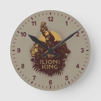 Lion King | Rafiki Presenting Simba Woodcut Design Round Clock by lionking at Zazzle