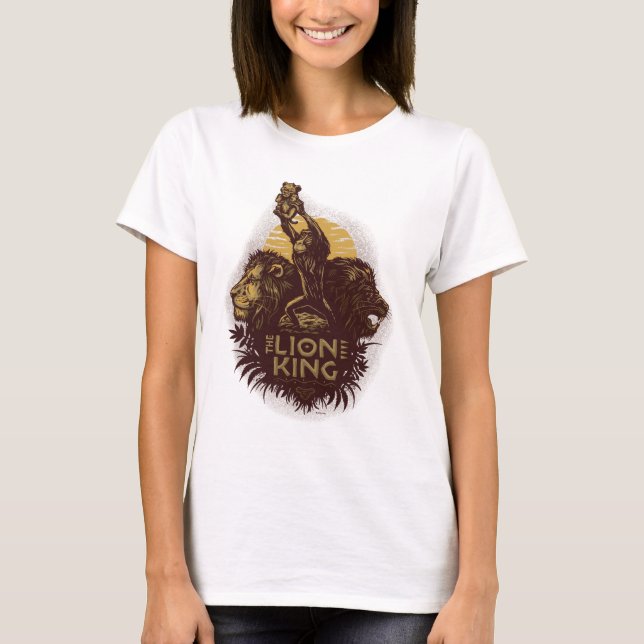 Lion King | Rafiki Presenting Simba Woodcut Design T-Shirt (Front)