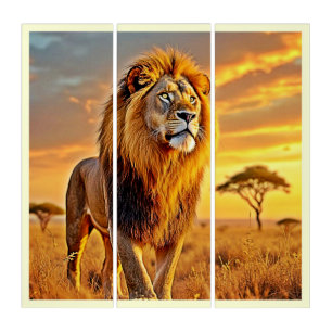 Lion King Savanna Sunset Design Triptych