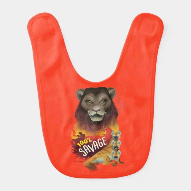 Lion King | Scar & Hyenas "100% Savage" Baby Bib (Front)