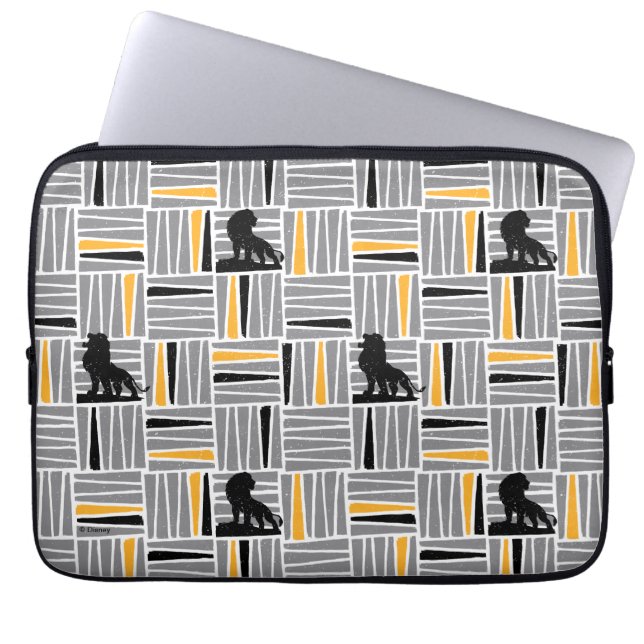 Lion King | Simba Gray & Gold Hatched Pattern Laptop Sleeve (Front)