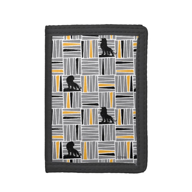 Lion King | Simba Gray & Gold Hatched Pattern Tri-fold Wallet (Front Vertical)