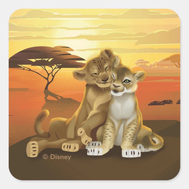 Lion King | Simba & Nala At Sunset Square Sticker (Front)