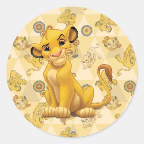 Lion King  Simba on Triangle Pattern Classic Round Sticker