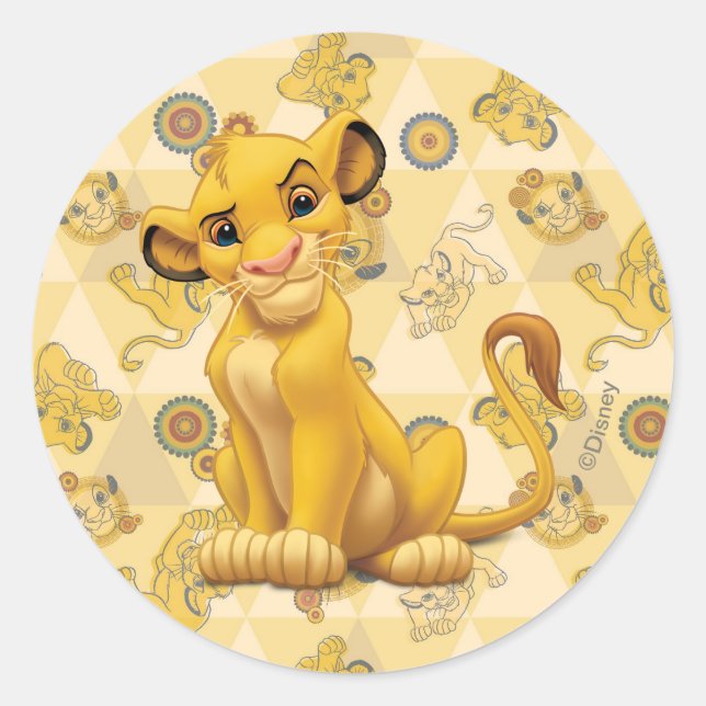Lion King | Simba on Triangle Pattern Classic Round Sticker (Front)