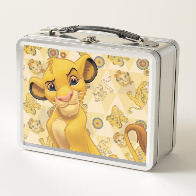 Lion King | Simba on Triangle Pattern Metal Lunch Box (Front)