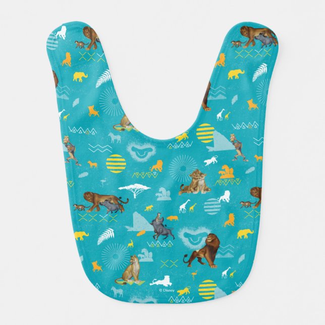 Lion King | Teal Characters & Icons Pattern Baby Bib (Front)