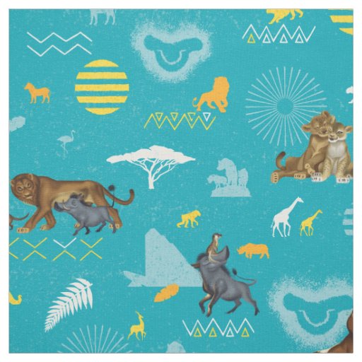 Lion King | Teal Characters & Icons Pattern Fabric