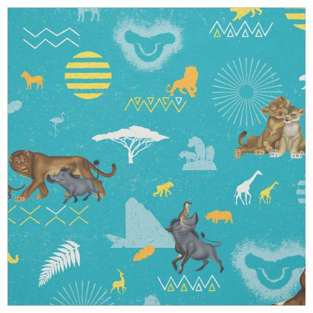 Lion King | Teal Characters & Icons Pattern Fabric (Swatch)