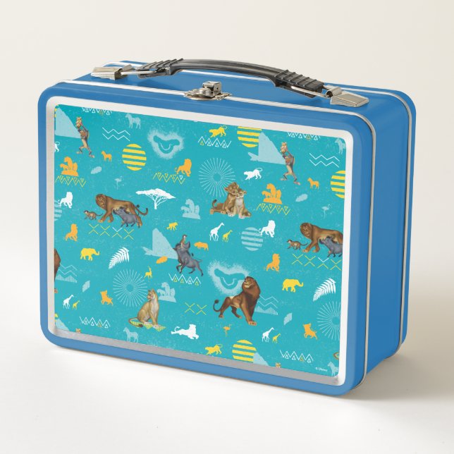 Lion King | Teal Characters & Icons Pattern Metal Lunch Box (Front)