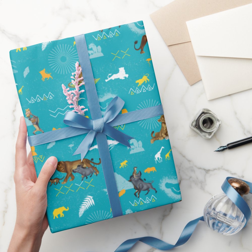 Disover Lion King | Teal Characters & Icons Pattern Wrapping Paper