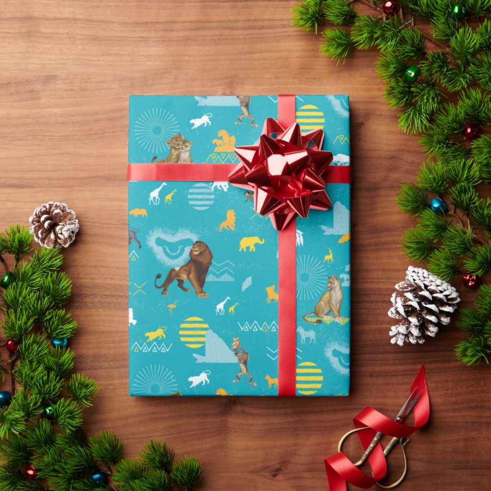 Disover Lion King | Teal Characters & Icons Pattern Wrapping Paper