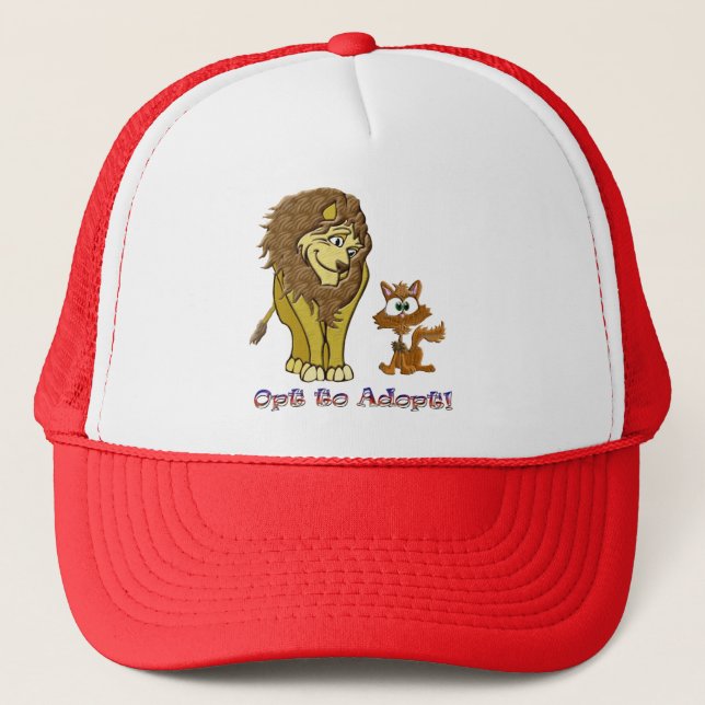 Lion & Kitty Cartoon Trucker Hat (Front)
