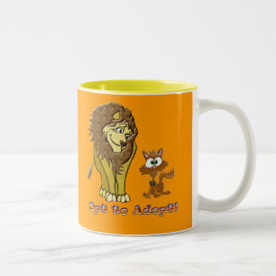 Lion & Kitty Cartoon Two-Tone Coffee Mug