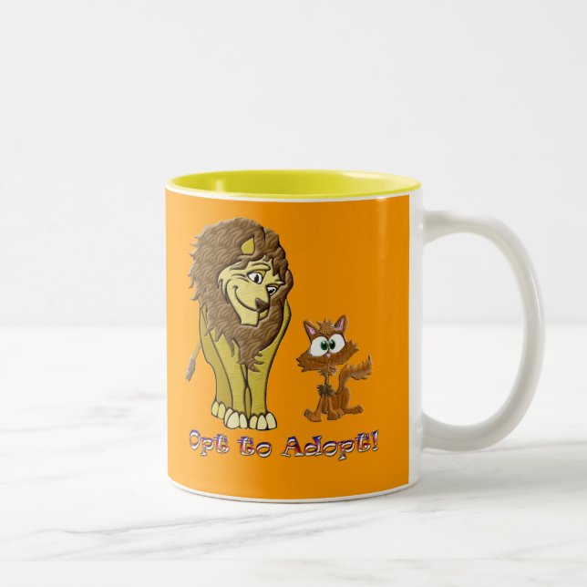 Lion & Kitty Cartoon Two-Tone Coffee Mug (Right)