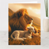 LION & LAMB Christian Blank Greeting Card