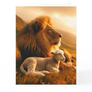 LION & LAMB Christian Blank Greeting Card
