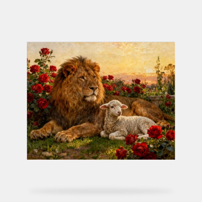 Lion & Lamb in the Roses Acrylic Sign (Front)