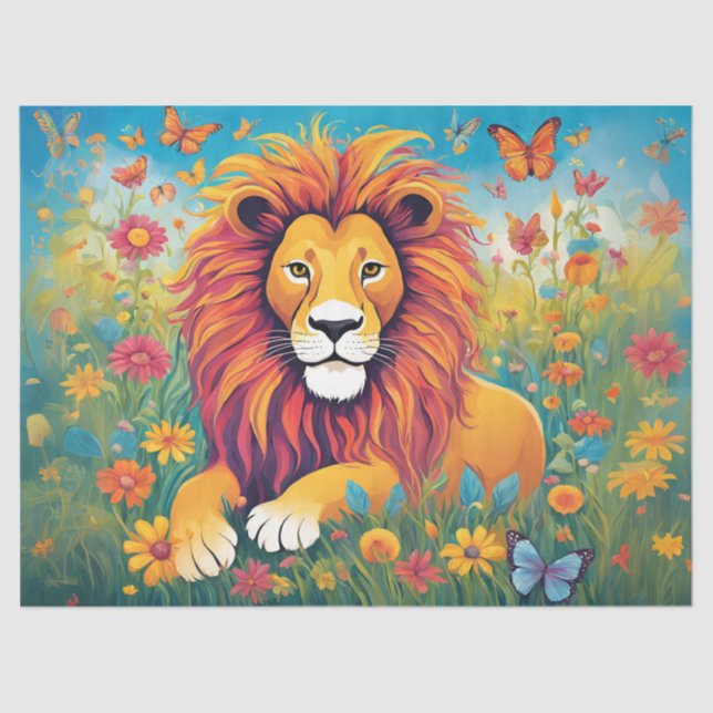 Lion Laying in the Flower Garden Tissue Paper (Front)