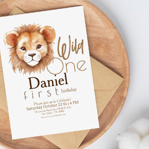 Lion leopard gold Print 1st Birthday Party Invitation