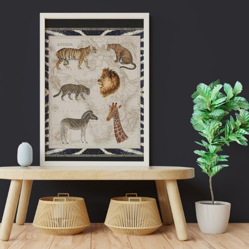 Lion Leopard Zebra Africa Vintage Map Decoupage Tissue Paper