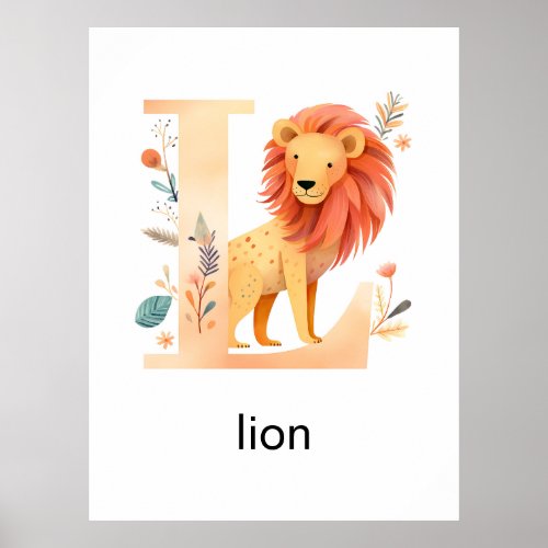 Lion Letter L Teach Language Elementary Education Poster