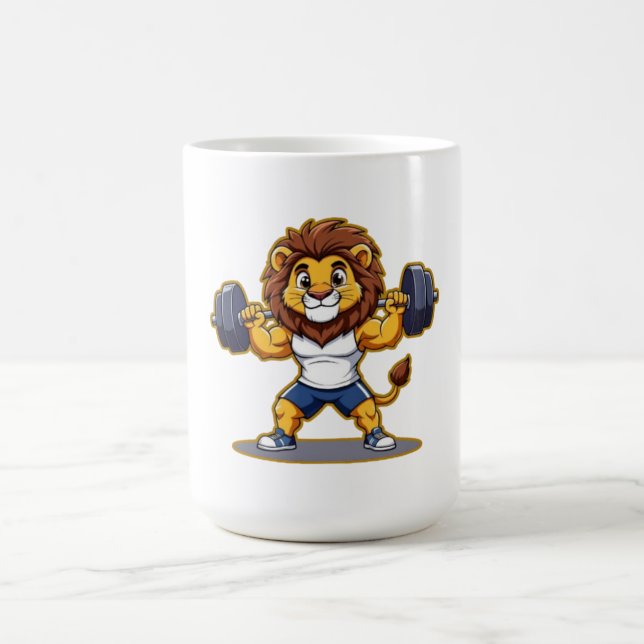 Lion Lifting Light Weights – Cute Gym Animal Illus Coffee Mug (Center)