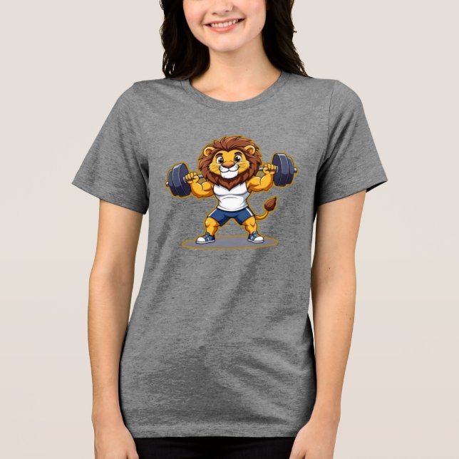 Lion Lifting Light Weights – Cute Gym Animal Illus Tri-Blend Shirt (Front)