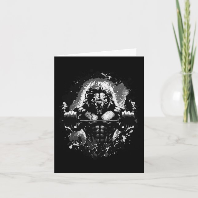 Lion Lifting Weights Gym Beast Workout Muscles Bod Card (Front)
