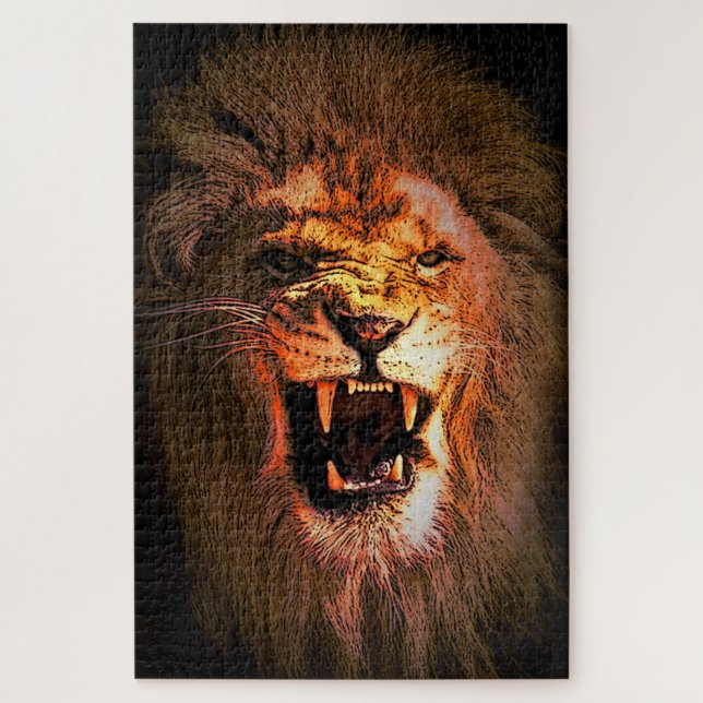 Lion/lion roaring at sunset/fierce lion- cartooned jigsaw puzzle (Vertical)