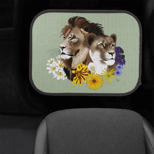 Lion Lioness Floral Green  Car Floor Mat