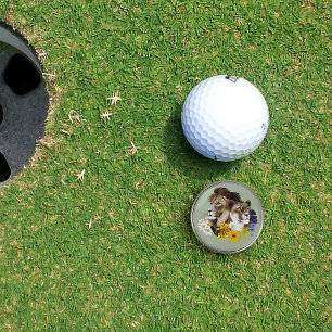 Lion Lioness Floral Green Golf Ball Marker