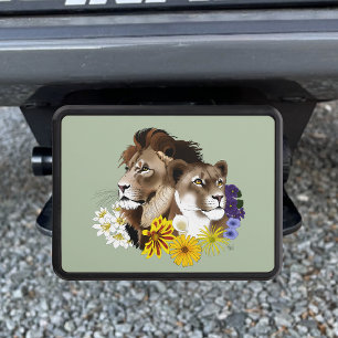 Lion Lioness Floral Green  Hitch Cover