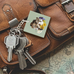 Lion Lioness Floral Green Keychain