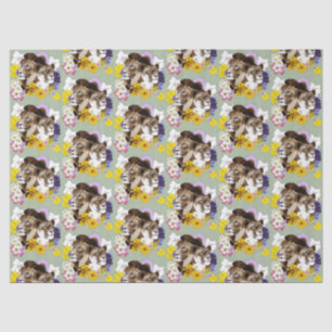Lion Lioness Floral Green Tissue Paper