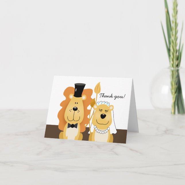 Lion & Lioness Wedding Couple Thank you Note Card (Front)