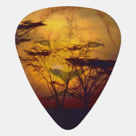 Lion Looking Over African Sunset Guitar Pick