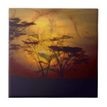 Lion Looking Over African Sunset Tile at Zazzle