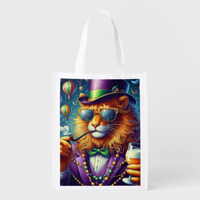 Lion/Louisiana Mardi Gras  Grocery Bag (Front)