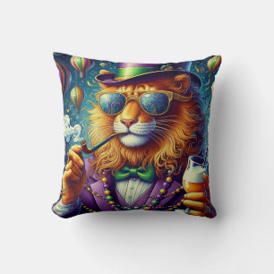 Lion/Louisiana Mardi Gras Throw Pillow