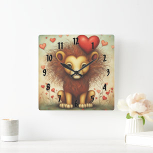 Lion Love 1 Square Wall Clock