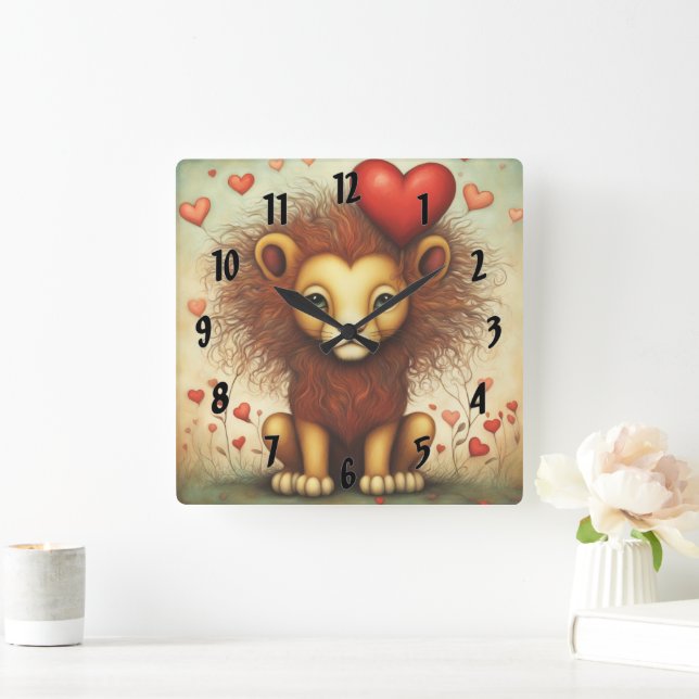 Lion Love 1 Square Wall Clock (Home)