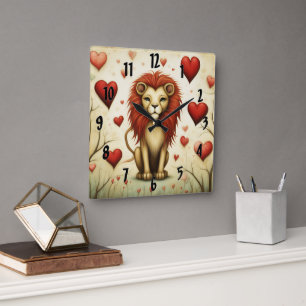 Lion Love 2 Square Wall Clock