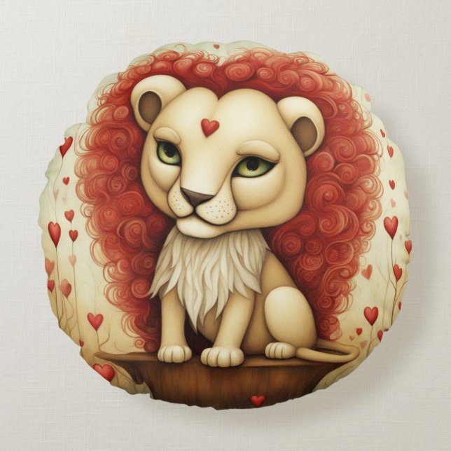 Lion Love 3 Round Pillow (Front)