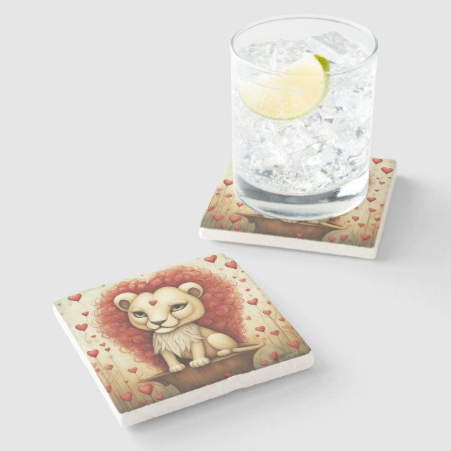 Lion Love 3 Stone Coaster (Side)