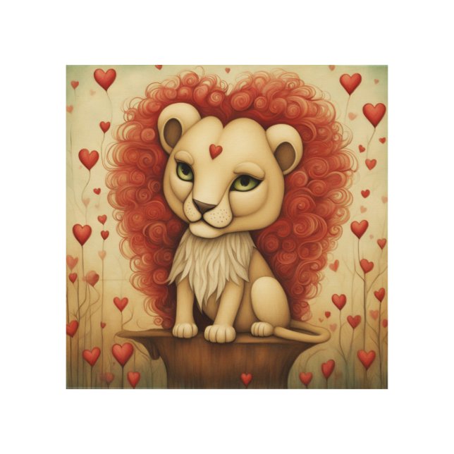 Lion Love 3 Wood Wall Art (Front)